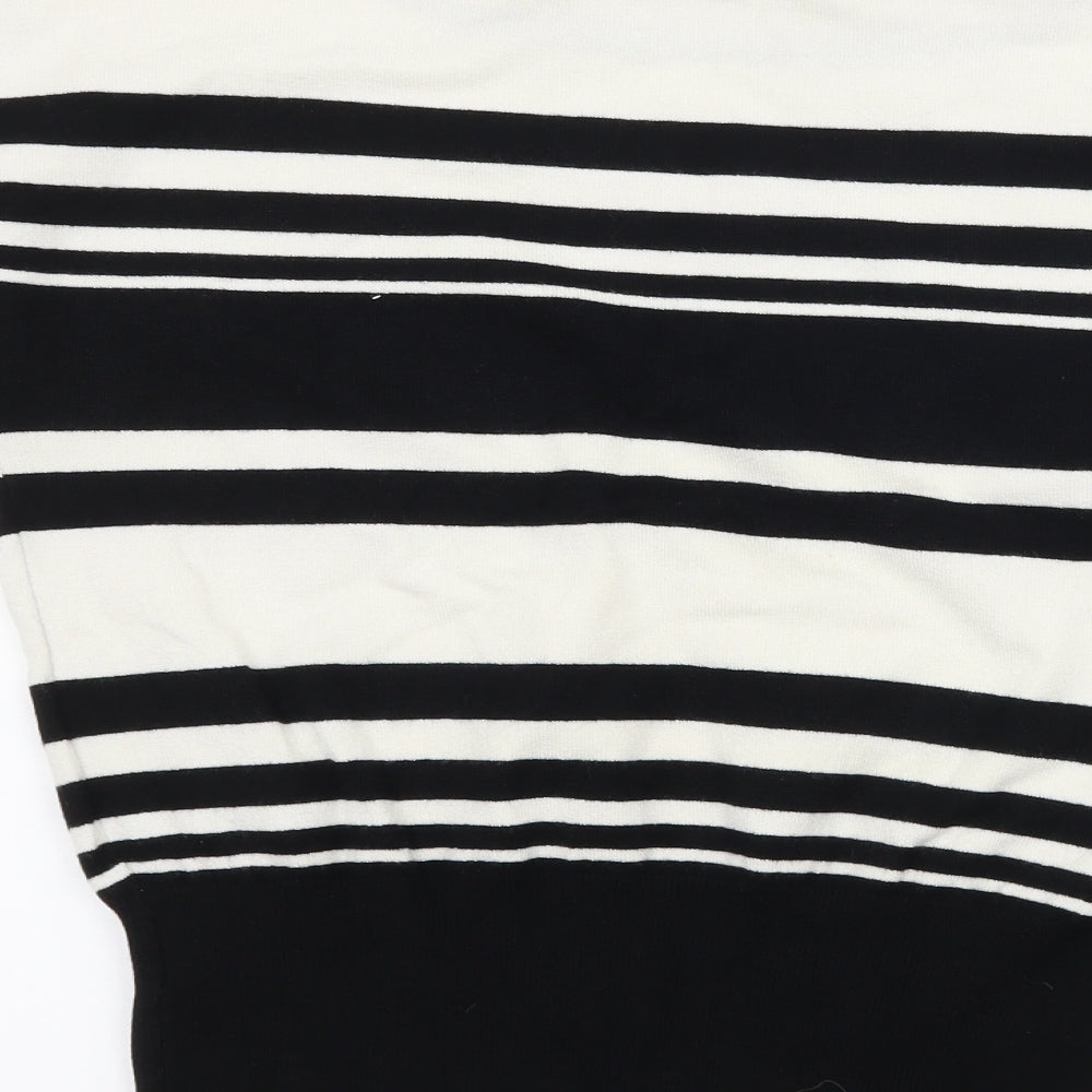 Eisenegger Womens Black Striped Knit Basic T-Shirt Size L