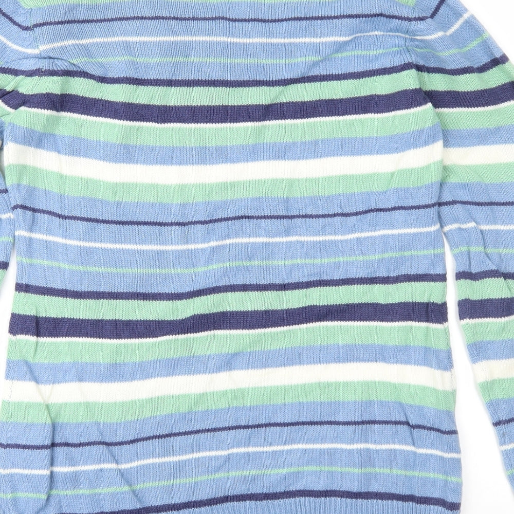 EWM Womens Blue Striped Knit Pullover Jumper Size S