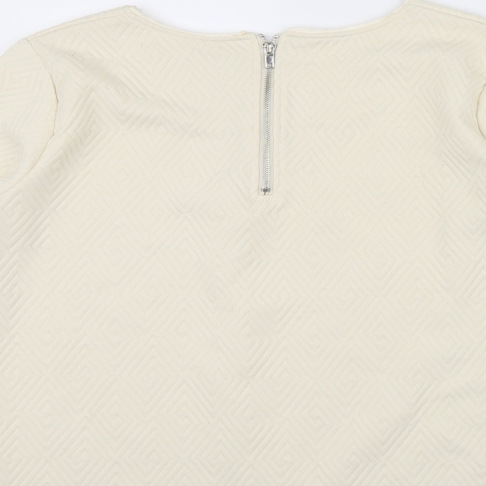 F&F Womens Beige Geometric Pullover Jumper Size 16 - zip neck on back of top