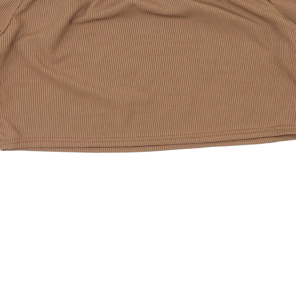 PRETTYLITTLETHING Womens Brown Cropped Blouse Size 12