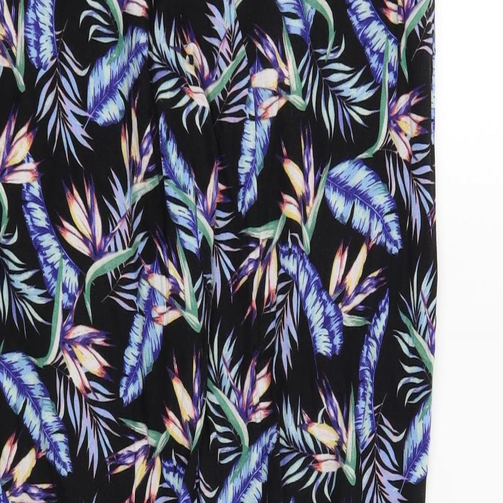 H&M Womens Black Floral Trousers Size 12 L29 in