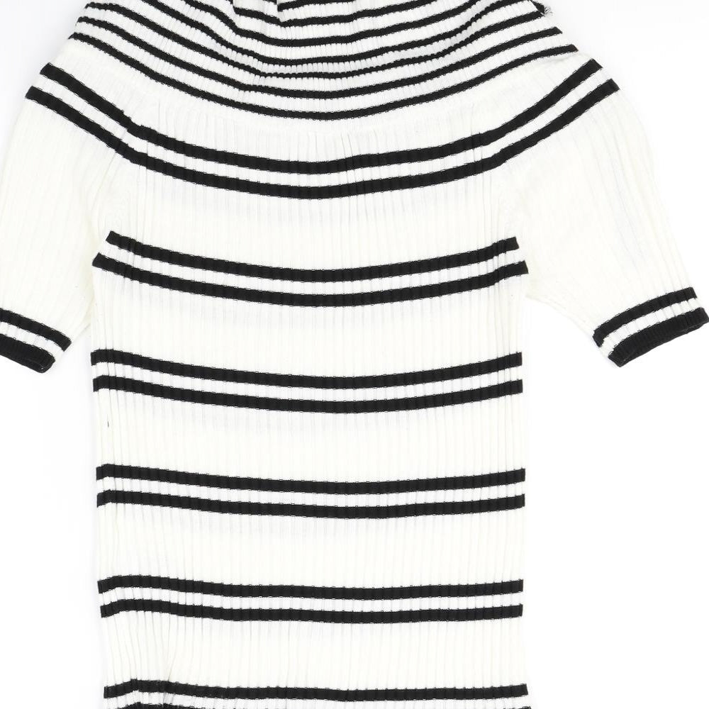 sense Womens White Striped Pullover Jumper Size M