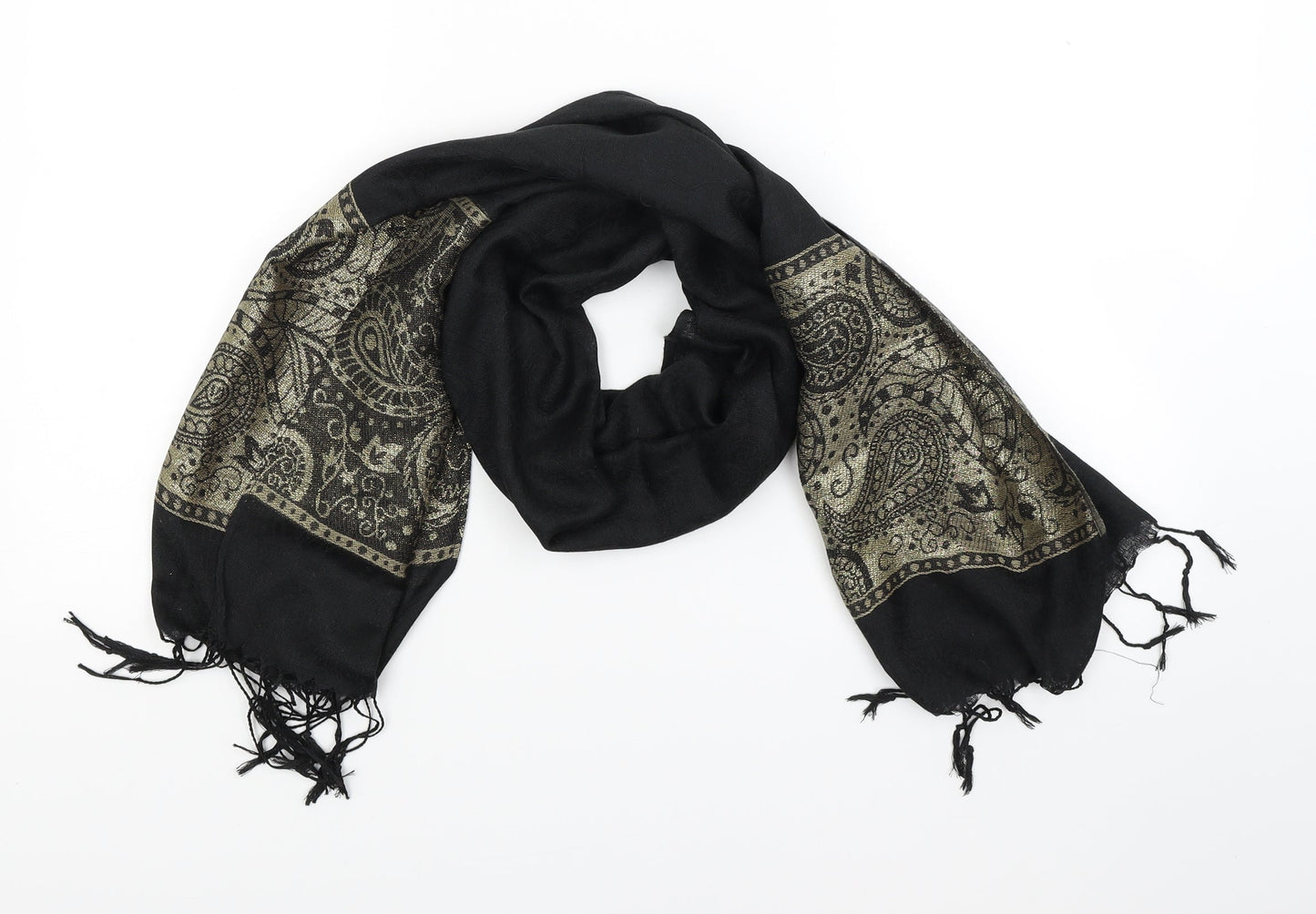 Avon Womens Black Scarf - Gold Print