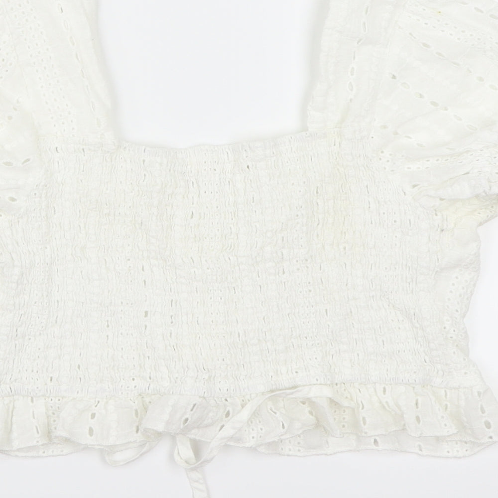 ROMWE Womens White Cropped Blouse Size L