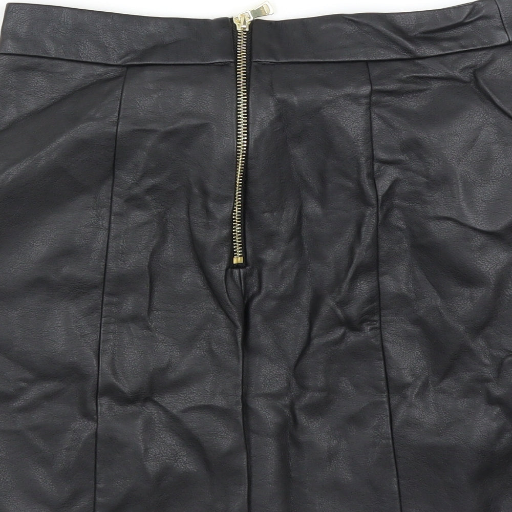 River Island Womens Black A-Line Skirt Size 8 - pleated front