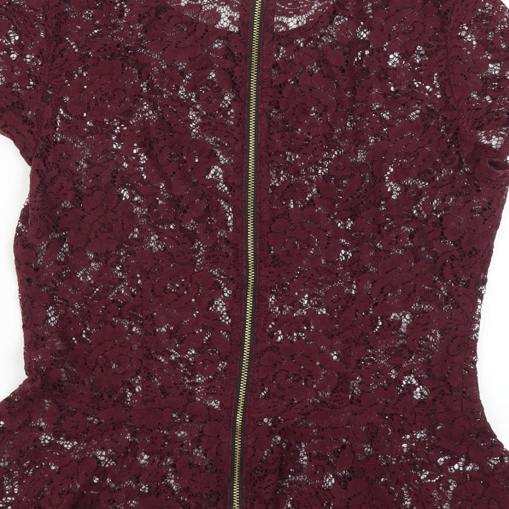 Topshop Womens Purple Floral Basic Blouse Size 10 - floral lace
