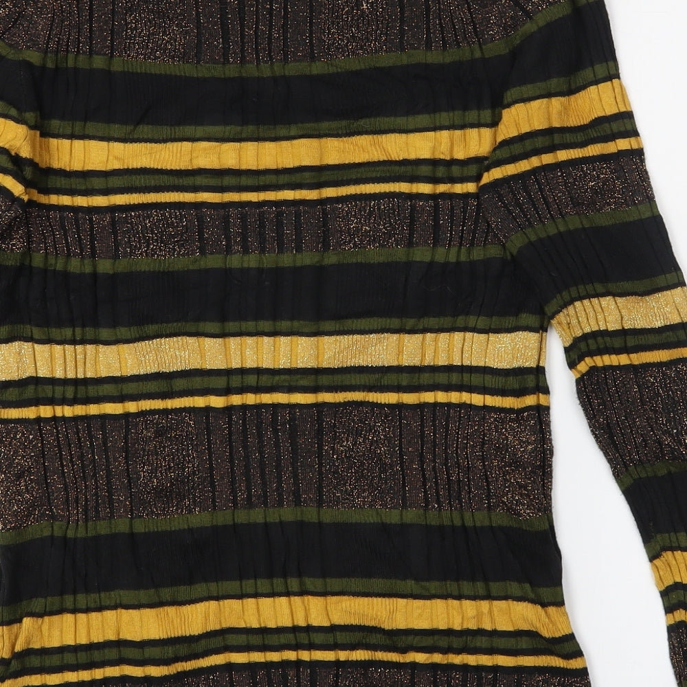 M&S Womens Gold Striped Pullover Jumper Size 12
