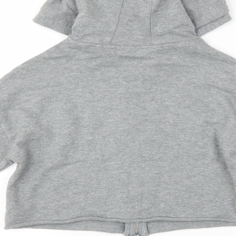 NEXT Girls Grey Striped Full Zip Hoodie Size 7 Years - cropped