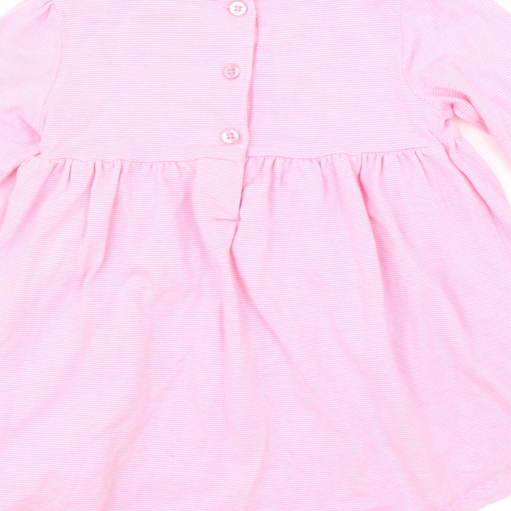 Little Me Girls Pink Striped Fit & Flare Size 4 Years - Floral embroidery