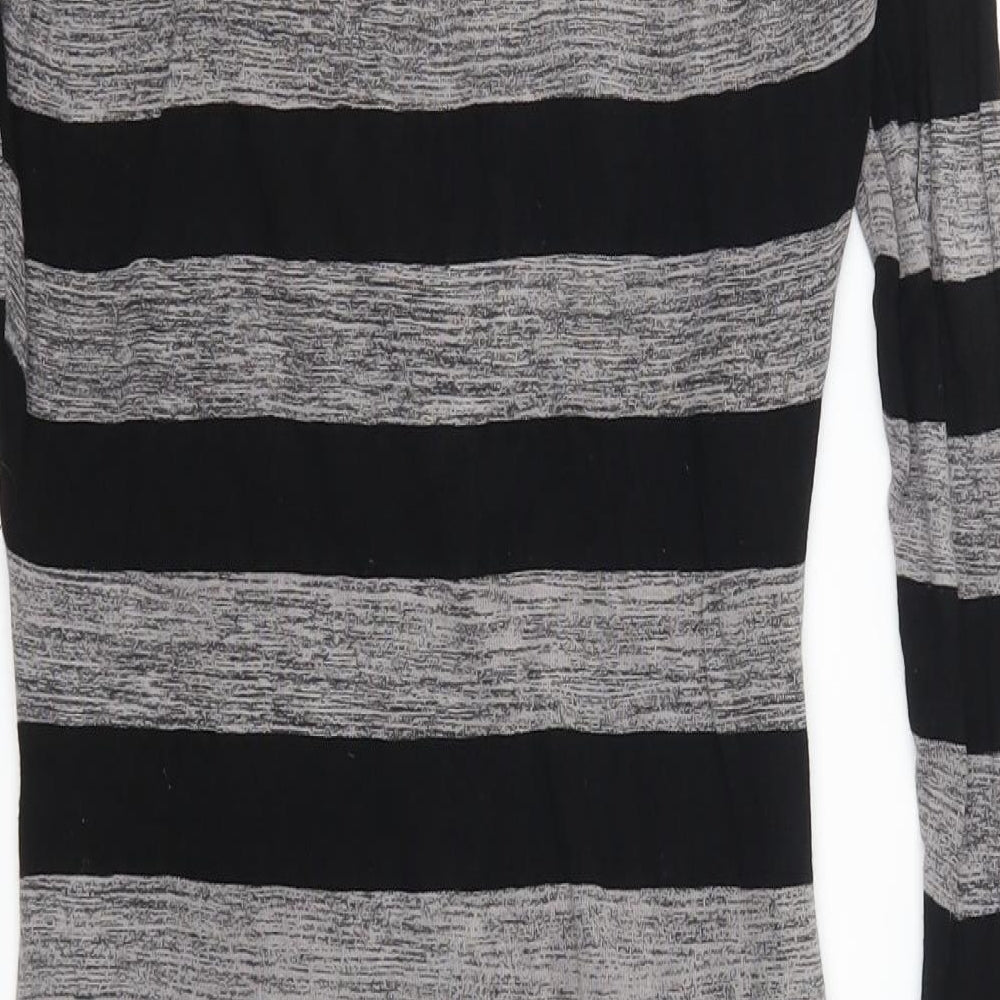 Brand and care label for Linea women’s grey striped bodycon, size UK 8