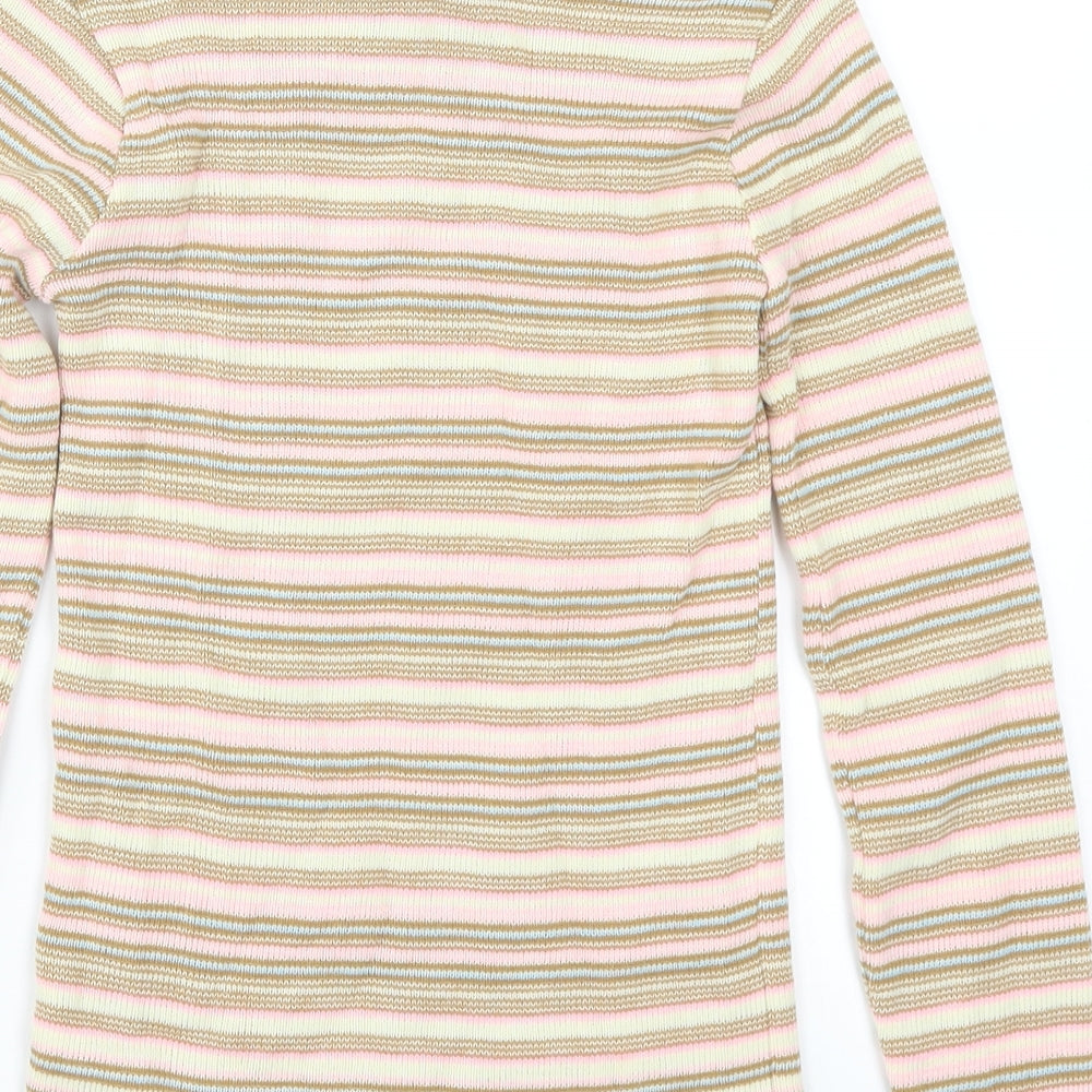 Preworn Girls Beige Striped Pullover Jumper Size 10-11 Years - Pink