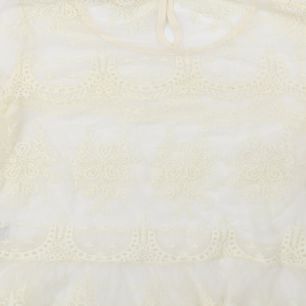 Rebellion Womens Beige Floral Basic Blouse Size L