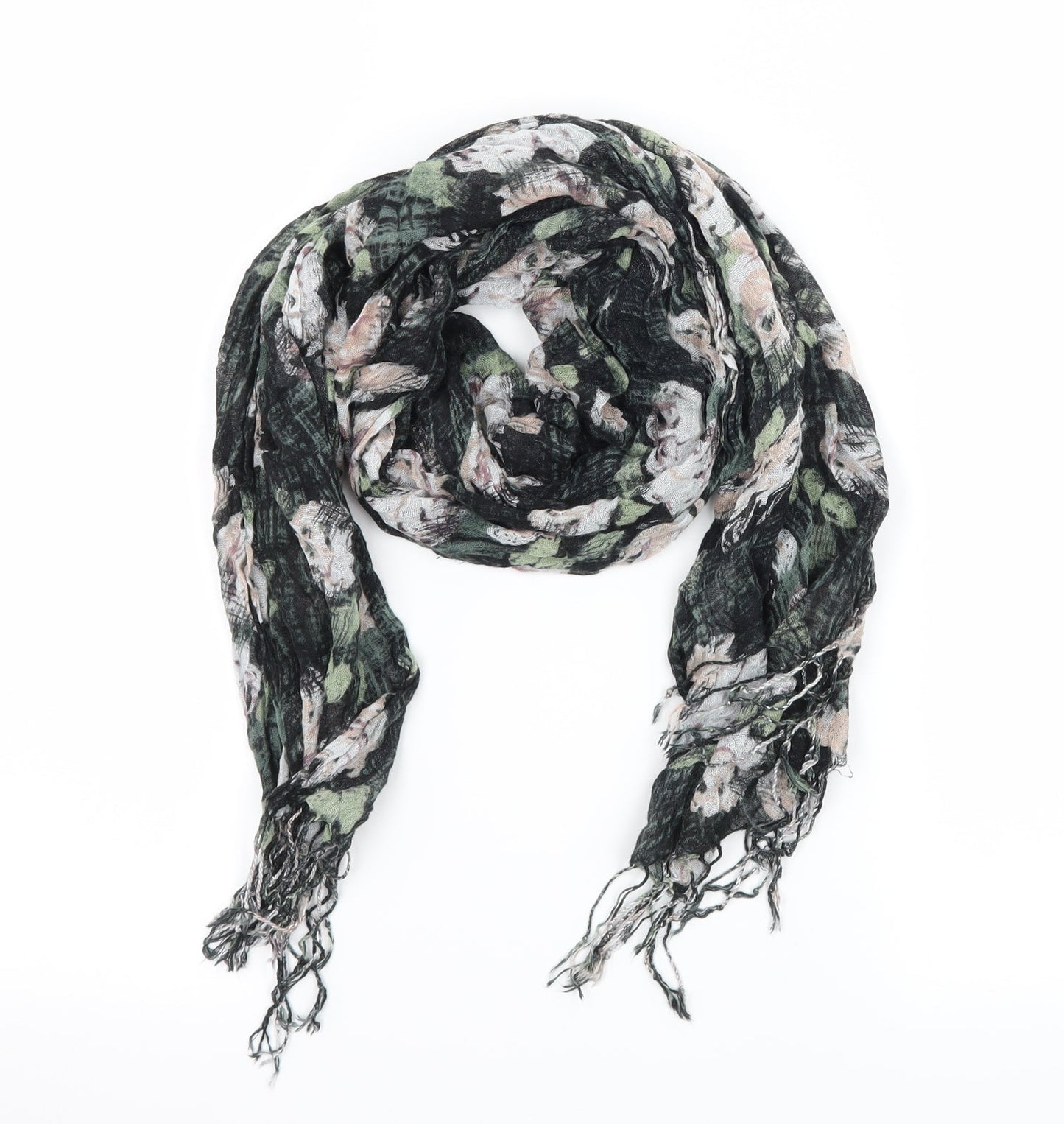 Preworn Womens Black Floral Knit Scarf