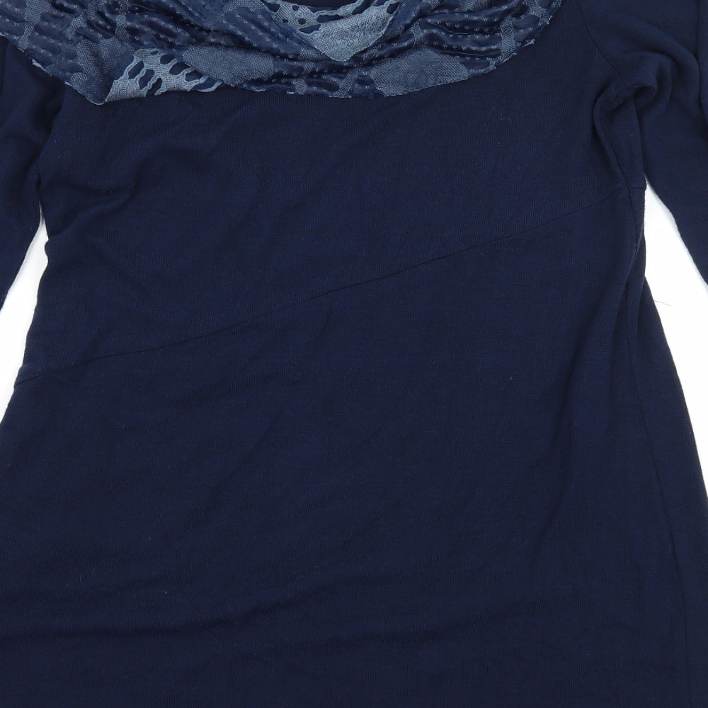 Klass Womens Blue Geometric Knit Pullover Jumper Size S