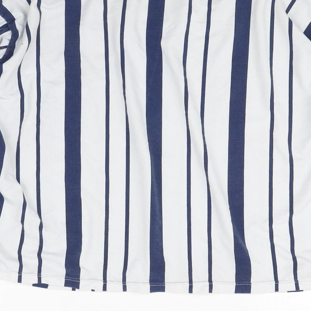 xqgr Womens White Striped Basic T-Shirt Size L
