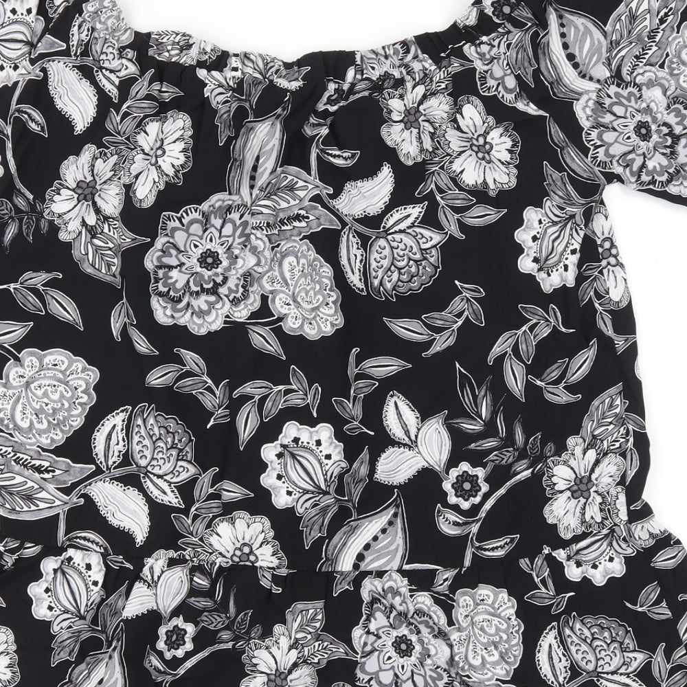 Papaya Womens Black Floral Basic T-Shirt Size 12