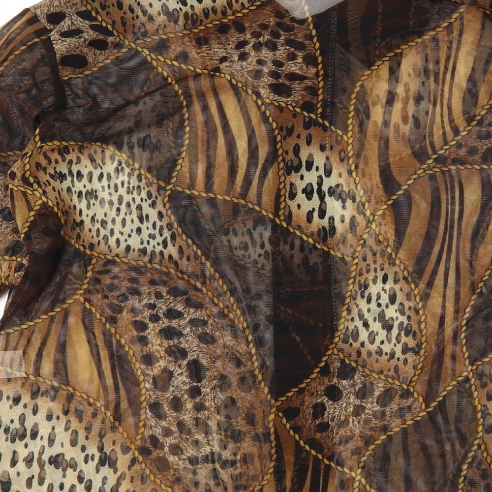 Donna Bella Womens Brown Animal Print Basic Button-Up Size L