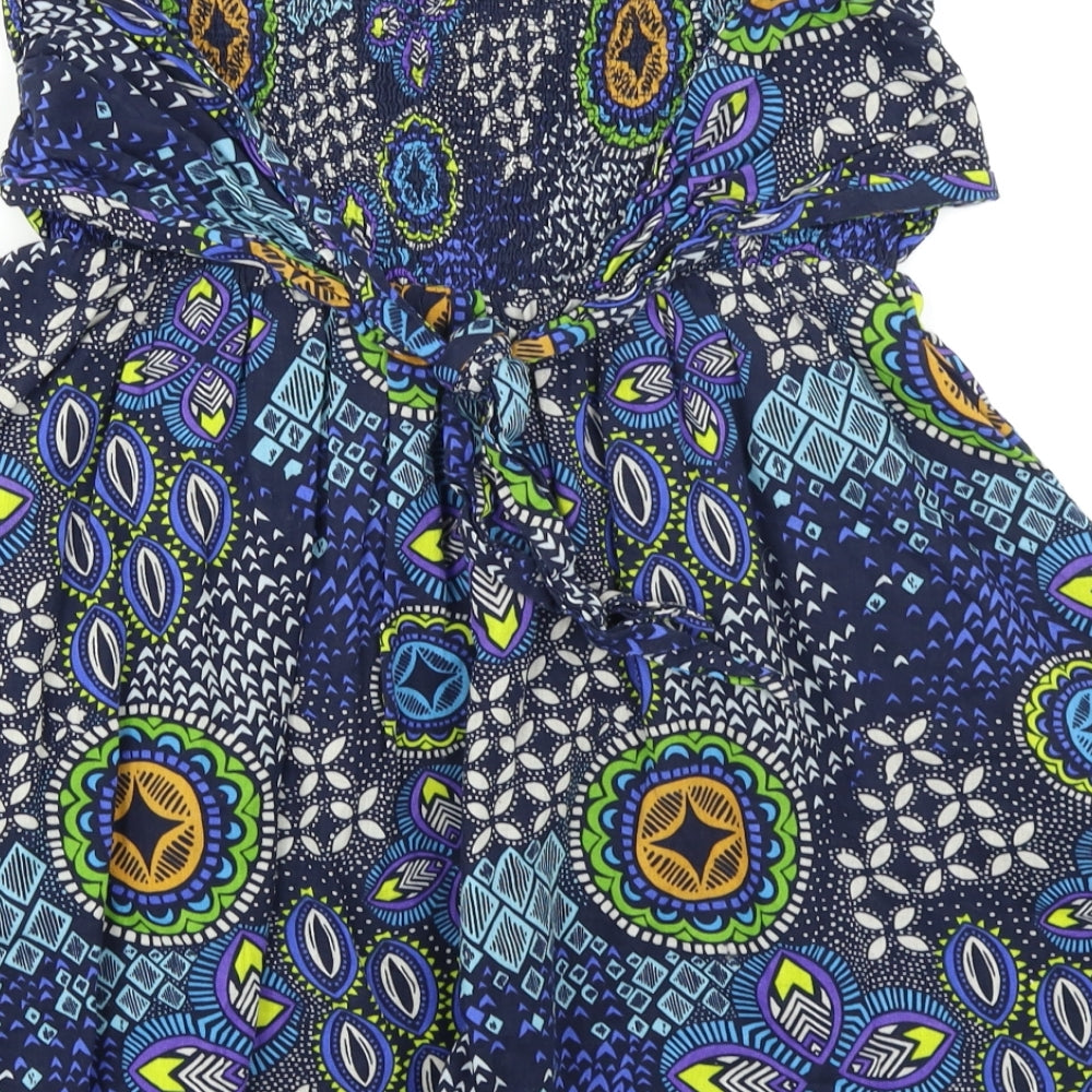 Louche Womens Blue Floral Basic Blouse Size L - Batik Pattern Boob Tube