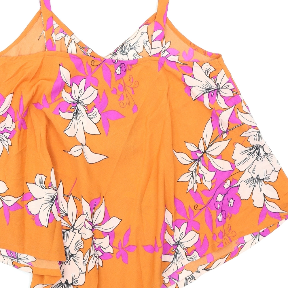 W Womens Orange Floral Basic Blouse Size S