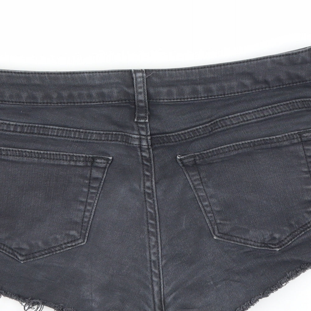 Topshop Womens Grey Denim Hot Pants Shorts Size 8 - Distressed hem