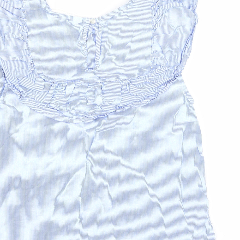 Primark Womens Blue Striped Basic Blouse Size 12 - Ruffle Detail