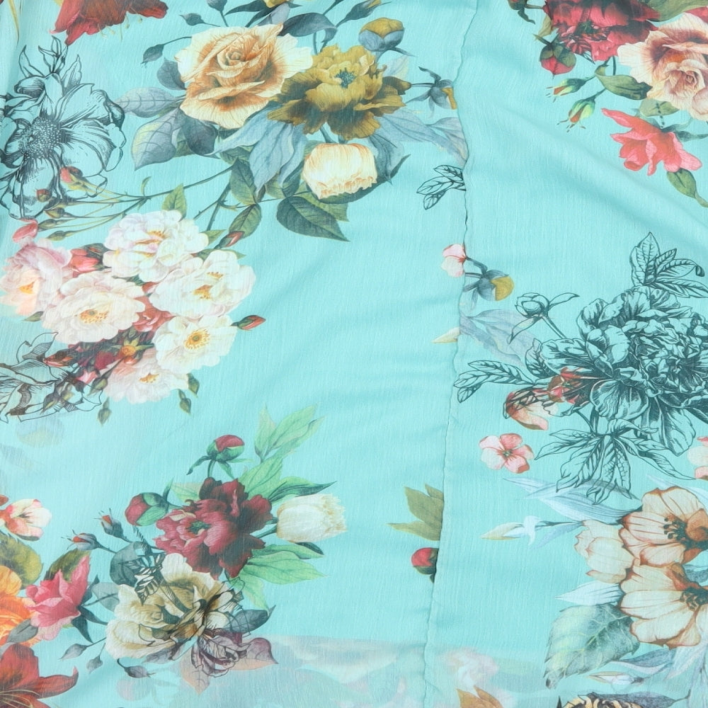 Aftershock Womens Blue Floral Basic Blouse Size 10
