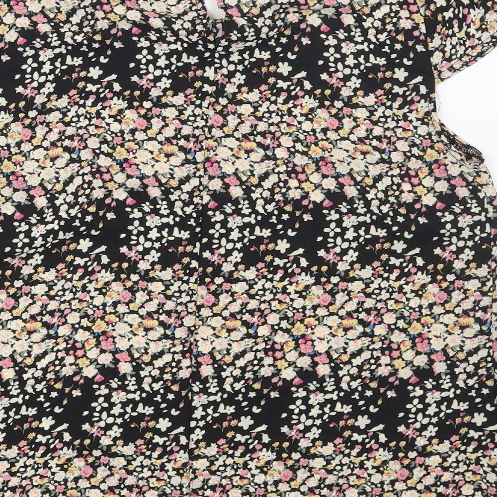New Look Womens Black Floral Basic Blouse Size 8