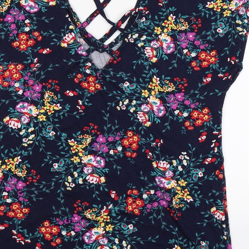 M&Co Womens Blue Floral Basic T-Shirt Size 10