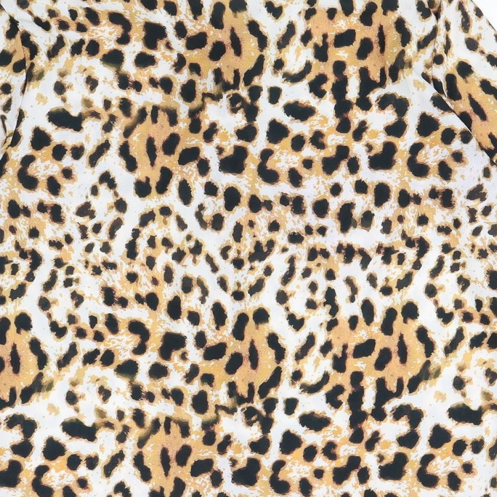 pretty little Thing Womens Brown Animal Print Basic Button-Up Size 8