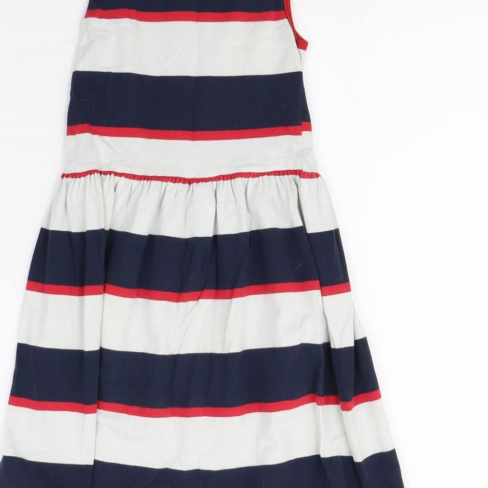 Preworn Girls White Striped Ramie Fit & Flare Size 8 Years