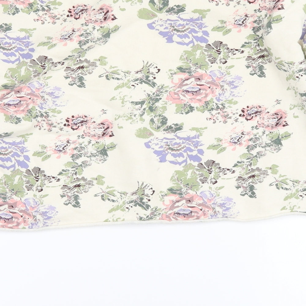Crafted Womens Ivory Floral Pullover Sweatshirt Size 14 - cropped