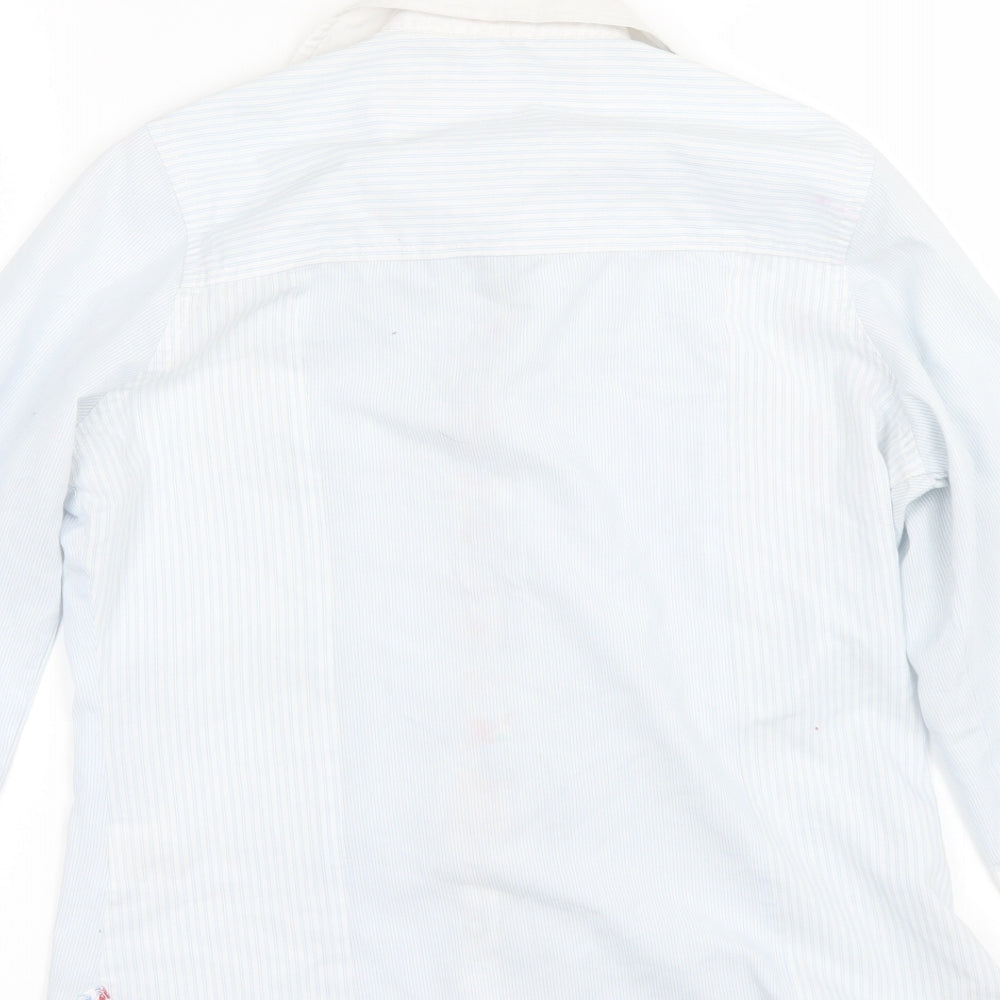 Lee Cooper Womens Blue Striped Basic Button-Up Size 8