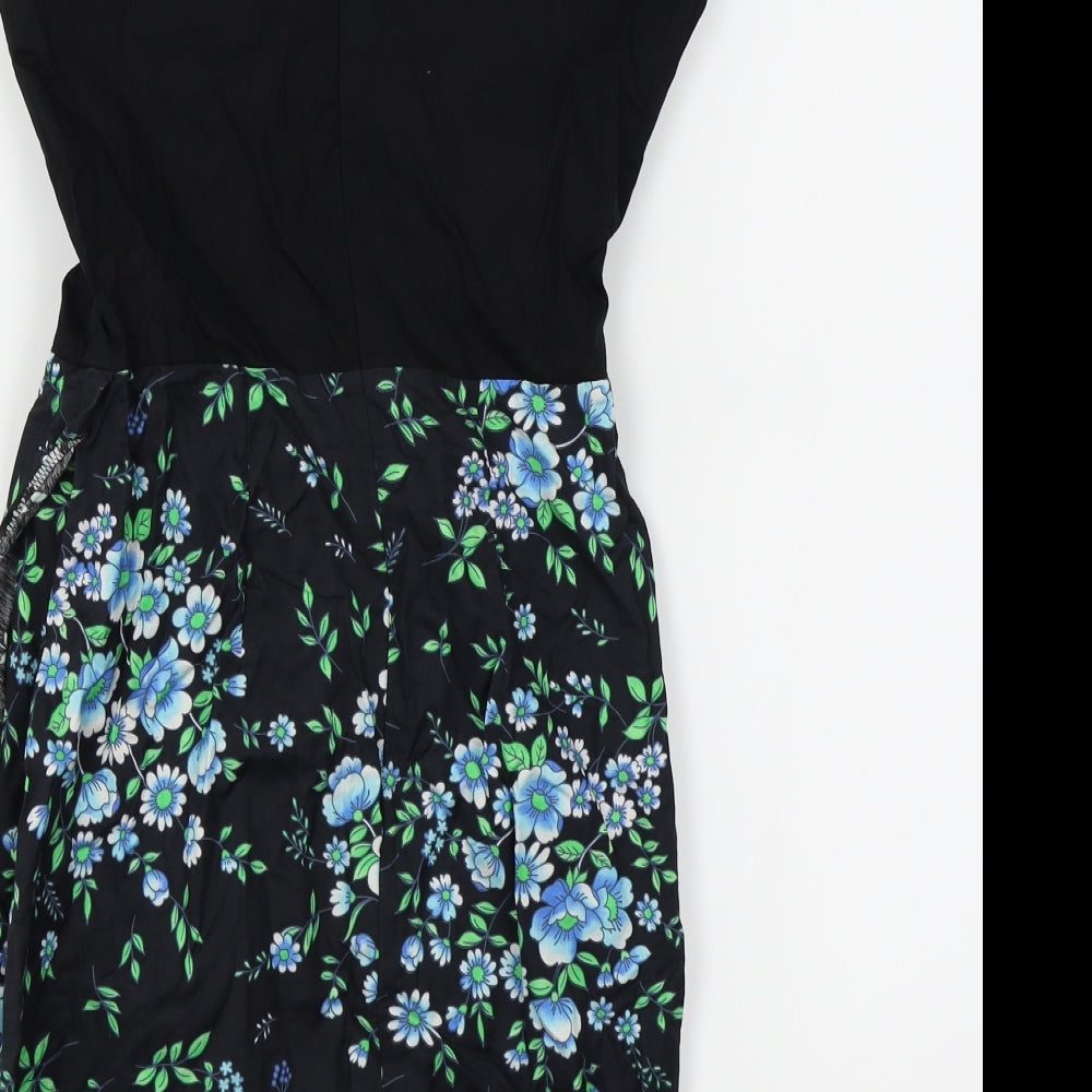 you Womens Black Floral Fit & Flare Size S