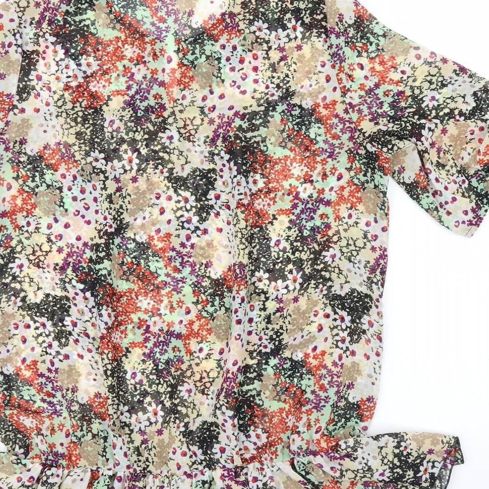 EVIE CASUALS Womens Multicoloured Floral Basic Blouse Size 16 - Frill detail