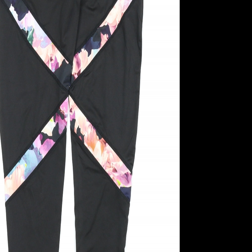 Atmosphere Womens Black Floral Compression Leggings Size 8 L24 in