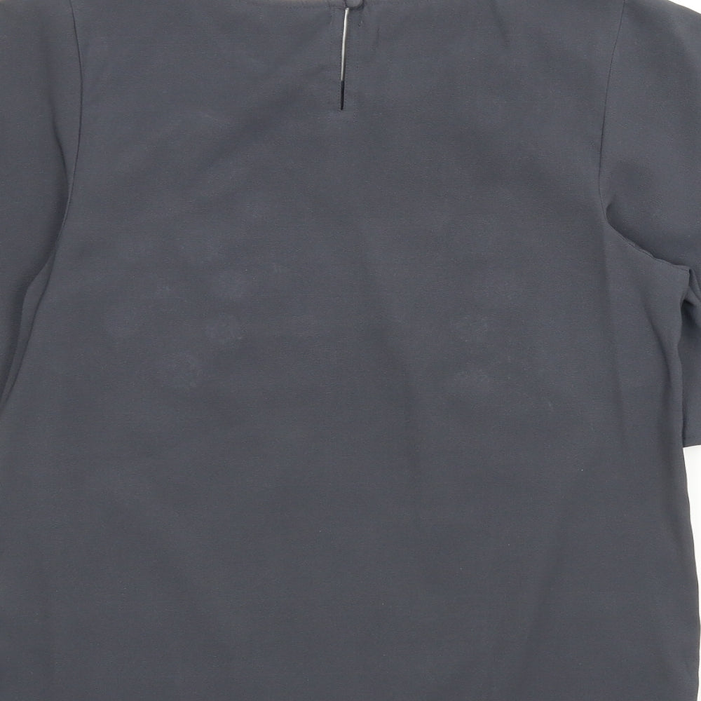 George Womens Grey Animal Print Basic Blouse Size 8