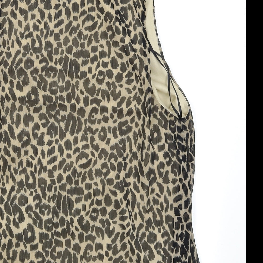 Drama Queen Womens Brown Animal Print Basic Blouse Size 16