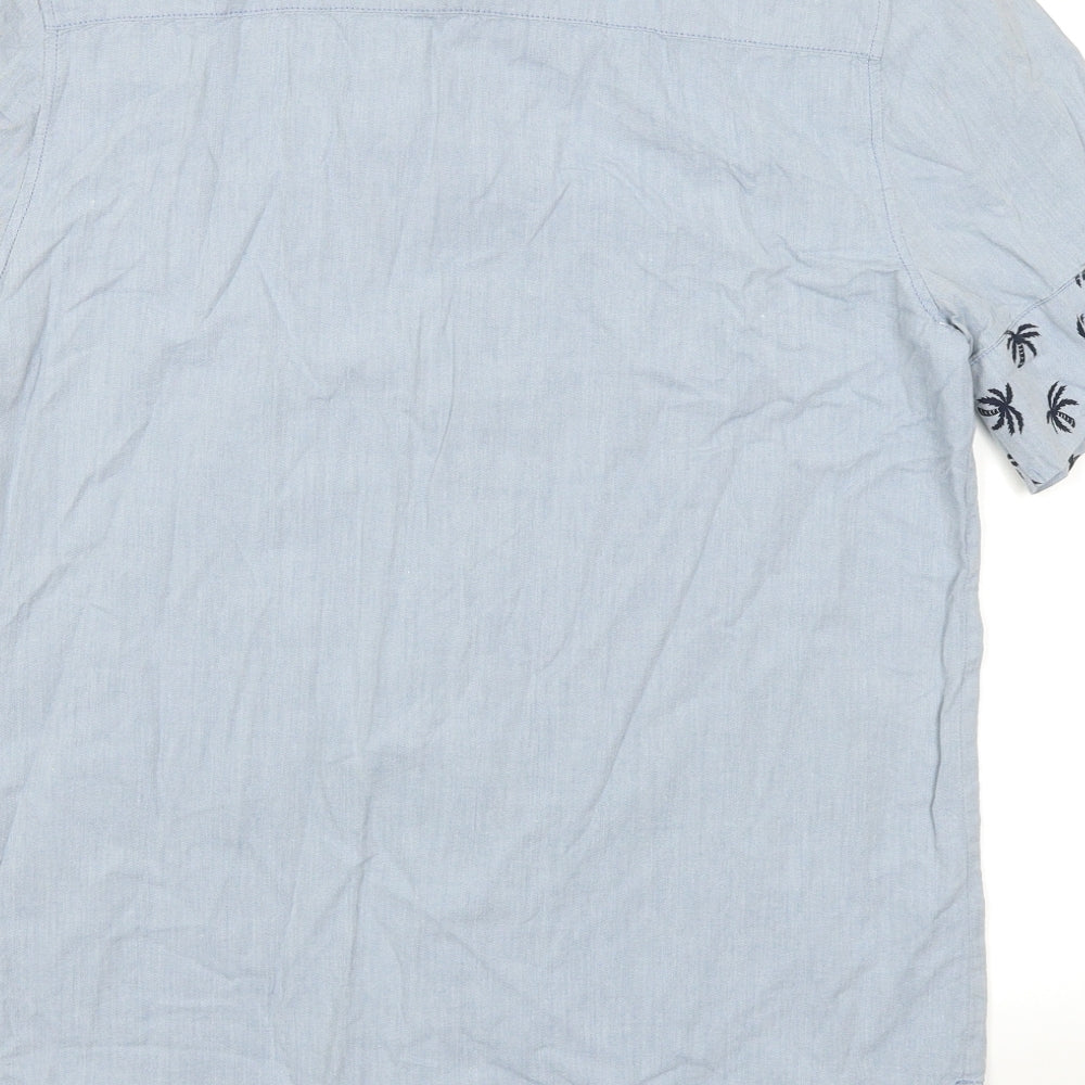 Divided Mens Blue Button-Up Size M - Palm Tree