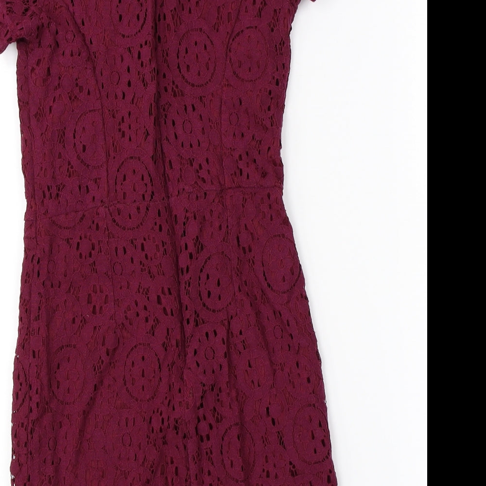 petites Womens Purple Floral A-Line Size 6
