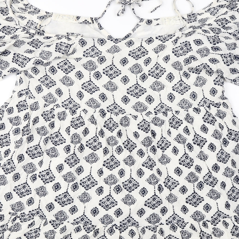 glamourous Womens White Floral Basic Blouse Size 8