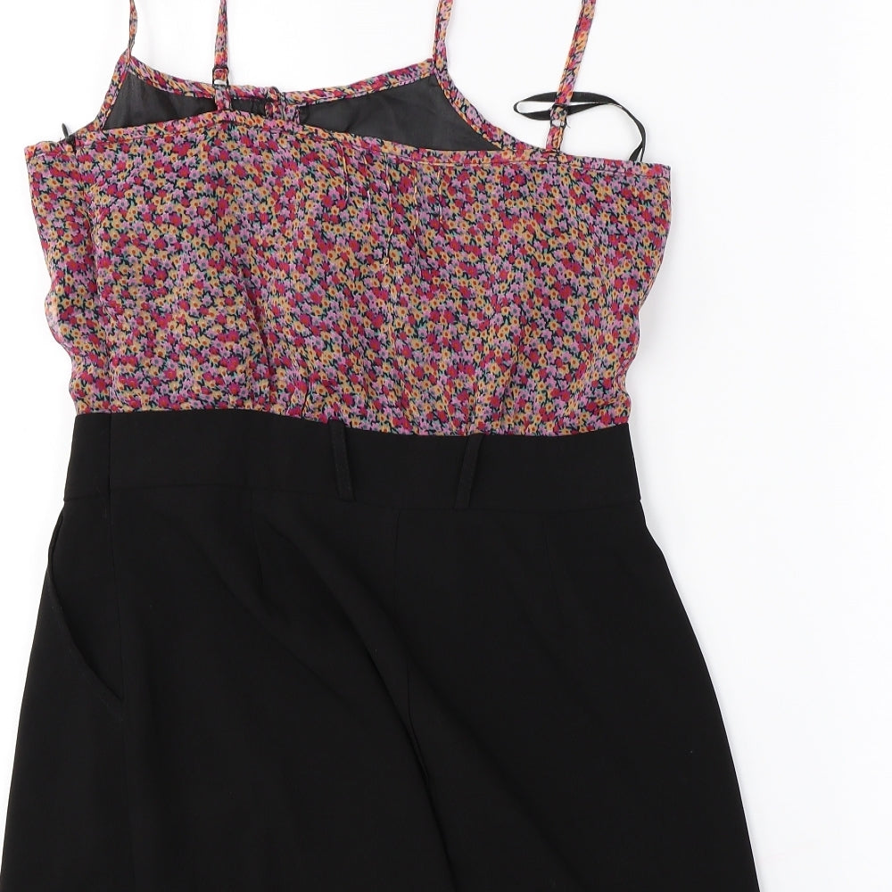 Heaven Womens Black Floral Jumpsuit One-Piece Size 10