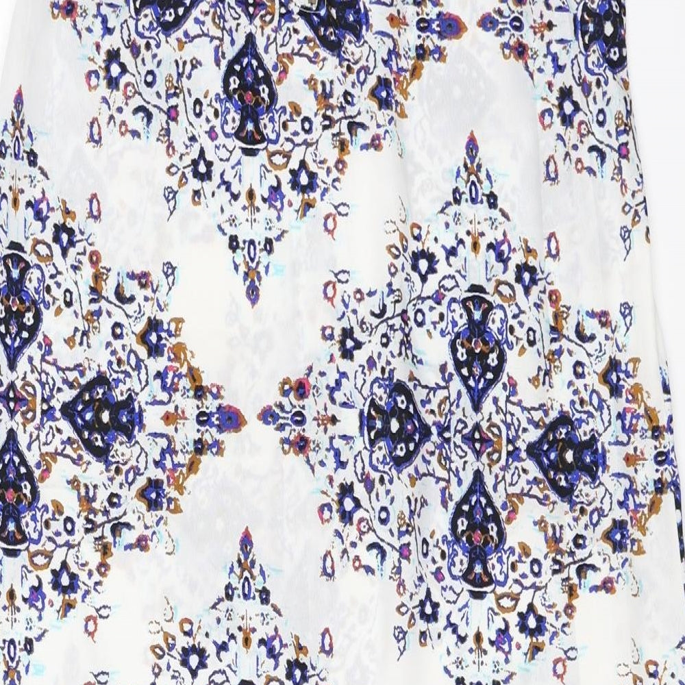 BEYOU Womens White Floral Blouse Size 10