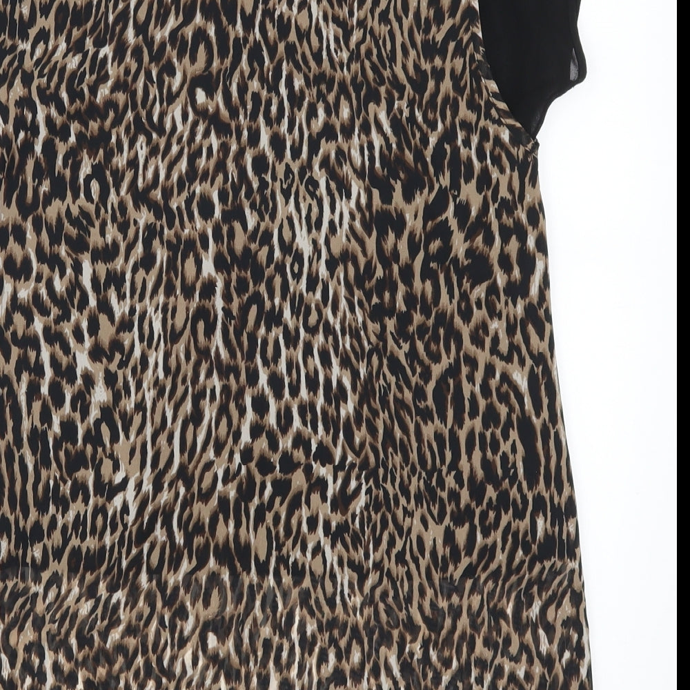TU Womens Brown Animal Print Basic Blouse Size 10