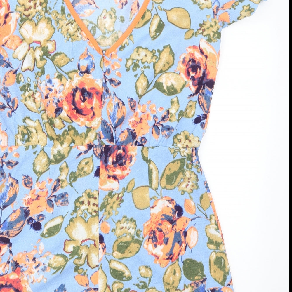 Diffuse Womens Blue Floral Playsuit One-Piece Size 12 L3 in