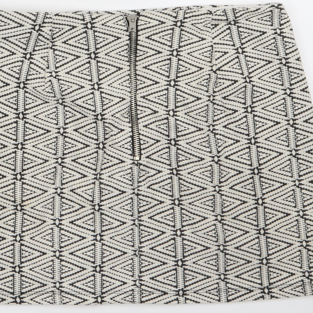 Topshop Womens White Geometric A-Line Skirt Size 8