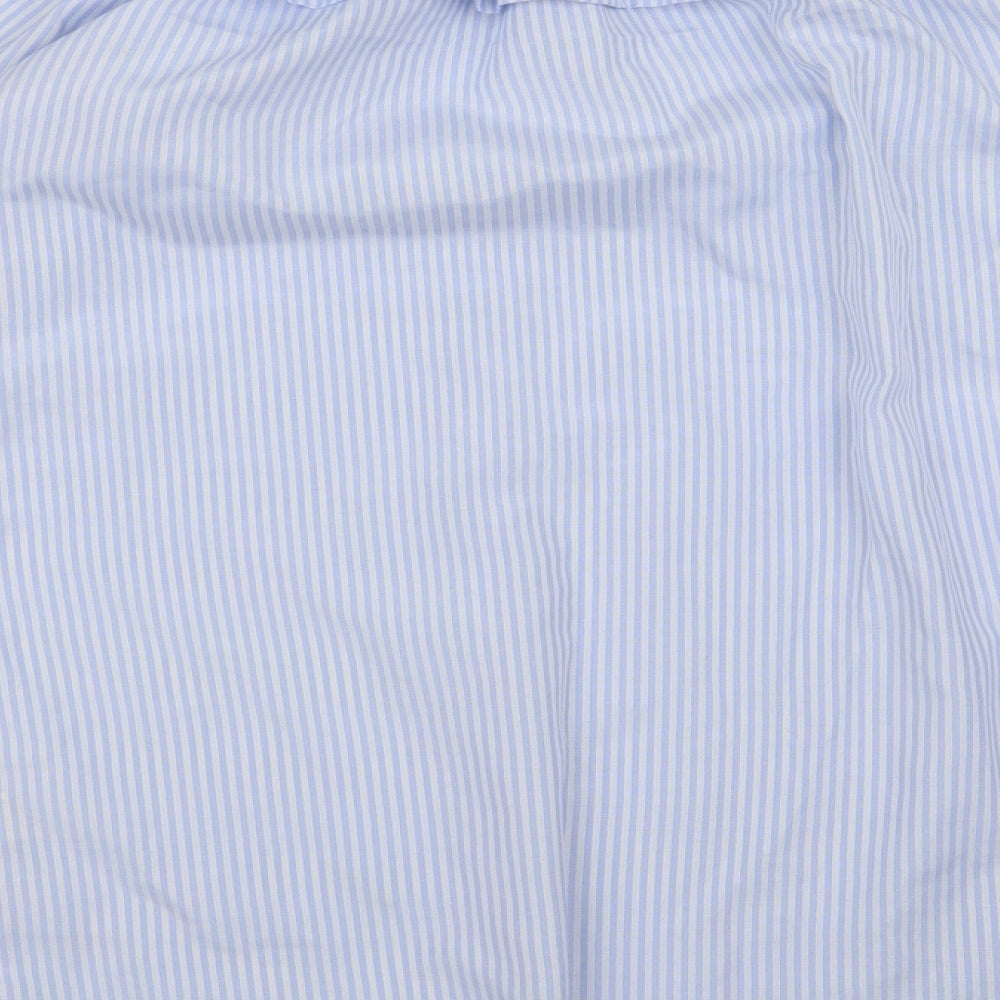 Brand and care label for Missguided women’s blue striped a-line, size UK 10