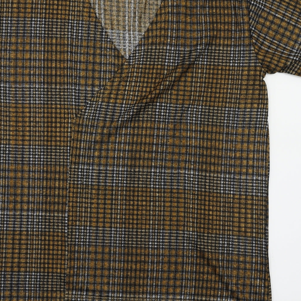 Zara Womens Brown Check Basic T-Shirt Size S