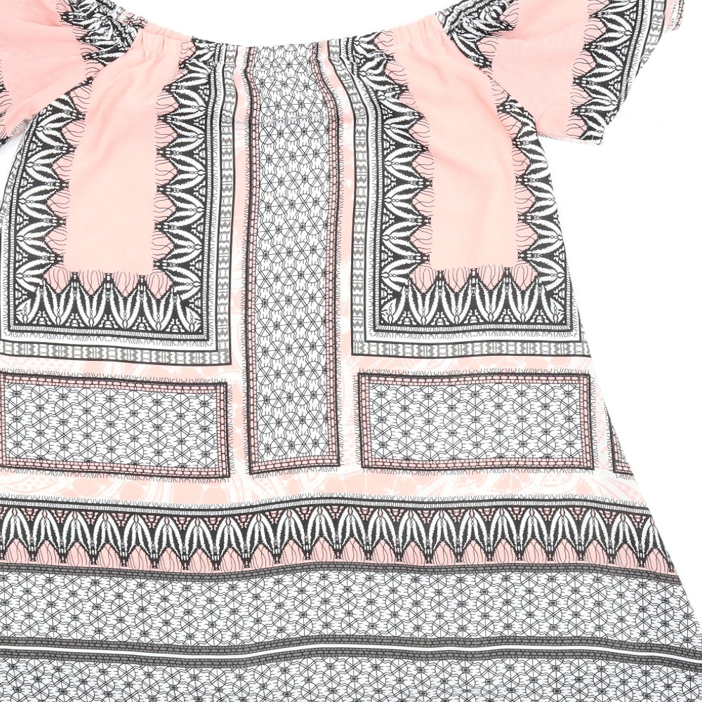 Love & Other things Womens Pink Geometric Tunic Blouse Size M