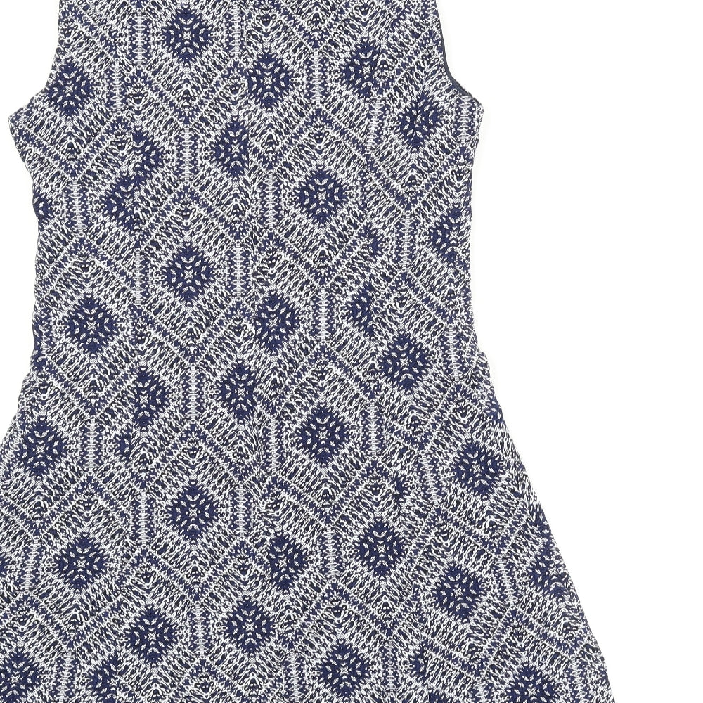 Amber Krystal Womens Blue Argyle/Diamond A-Line Size L