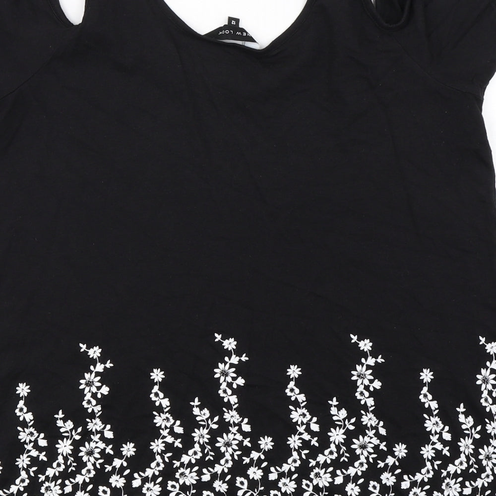 New Look Womens Black Floral Basic Blouse Size 12